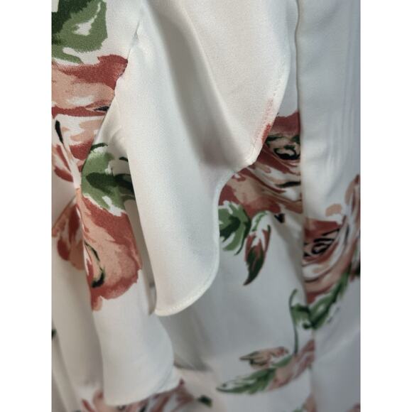 Women's( M) White Ivory Floral Hi Low Midi Ruffle V Neck Disney Princess Dress - Picture 11 of 16